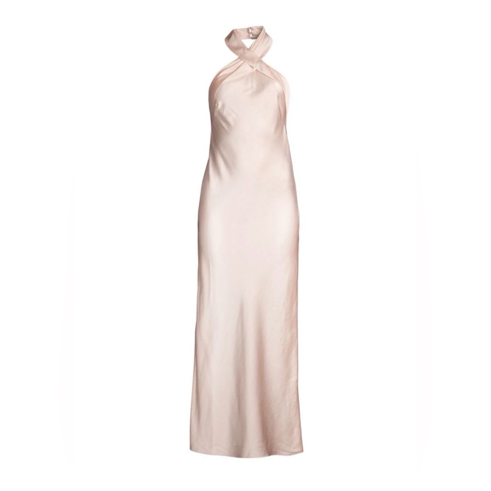 Sleeveless Cross-Neck Halter Backless Maxi Dress in Blush